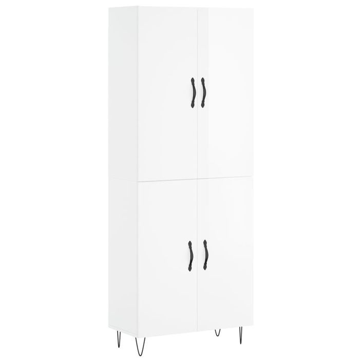 Buffet haut Blanc brillant 69,5x34x180 cm Bois d'ingénierie - Photo n°1