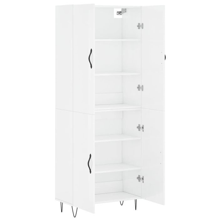 Buffet haut Blanc brillant 69,5x34x180 cm Bois d'ingénierie - Photo n°4