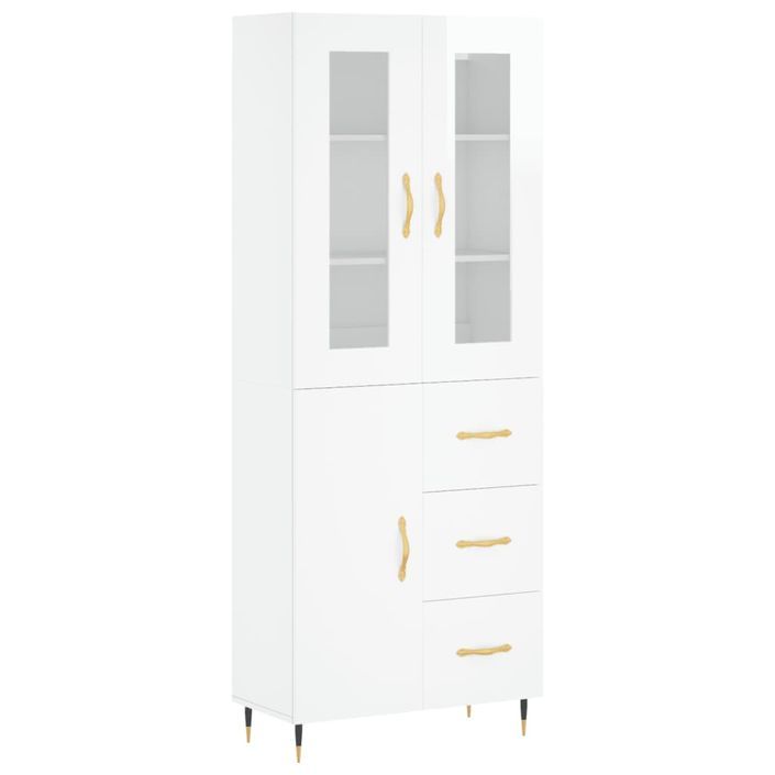 Buffet haut Blanc brillant 69,5x34x180 cm Bois d'ingénierie - Photo n°1