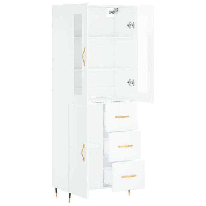 Buffet haut Blanc brillant 69,5x34x180 cm Bois d'ingénierie - Photo n°4