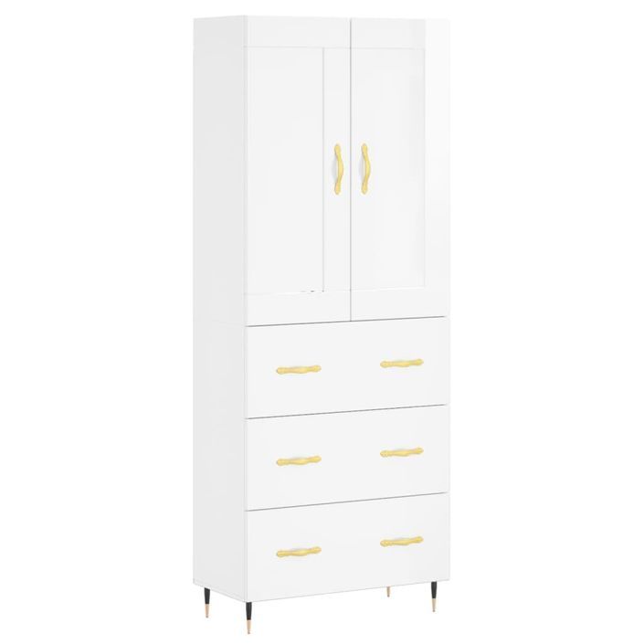 Buffet haut Blanc brillant 69,5x34x180 cm Bois d'ingénierie - Photo n°1