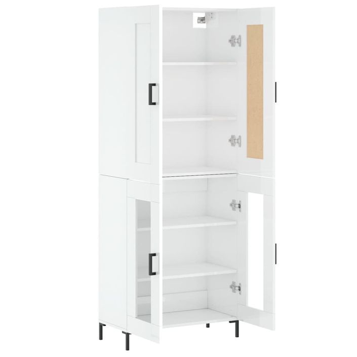 Buffet haut Blanc brillant 69,5x34x180 cm Bois d'ingénierie - Photo n°4