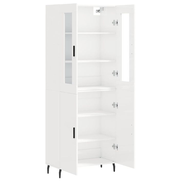 Buffet haut Blanc brillant 69,5x34x180 cm Bois d'ingénierie - Photo n°4