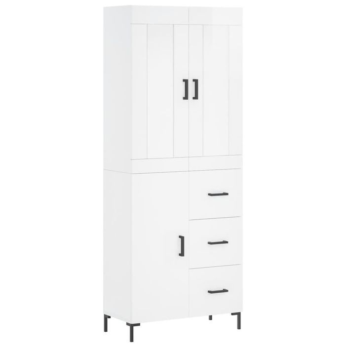 Buffet haut Blanc brillant 69,5x34x180 cm Bois d'ingénierie - Photo n°1