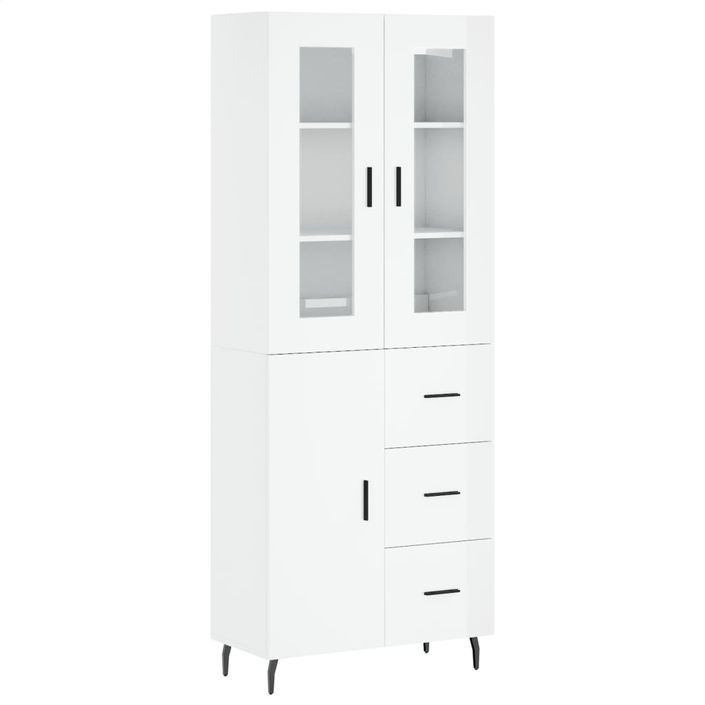 Buffet haut Blanc brillant 69,5x34x180 cm Bois d'ingénierie - Photo n°1