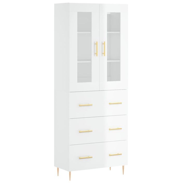 Buffet haut Blanc brillant 69,5x34x180 cm Bois d'ingénierie - Photo n°1