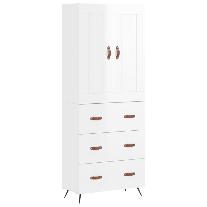 Buffet haut Blanc brillant 69,5x34x180 cm Bois d'ingénierie - Photo n°1