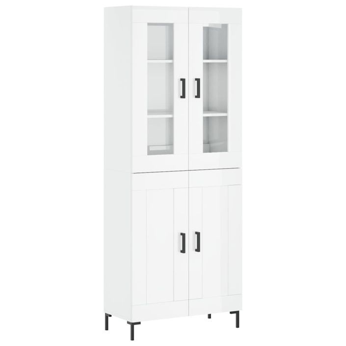 Buffet haut Blanc brillant 69,5x34x180 cm Bois d'ingénierie - Photo n°1