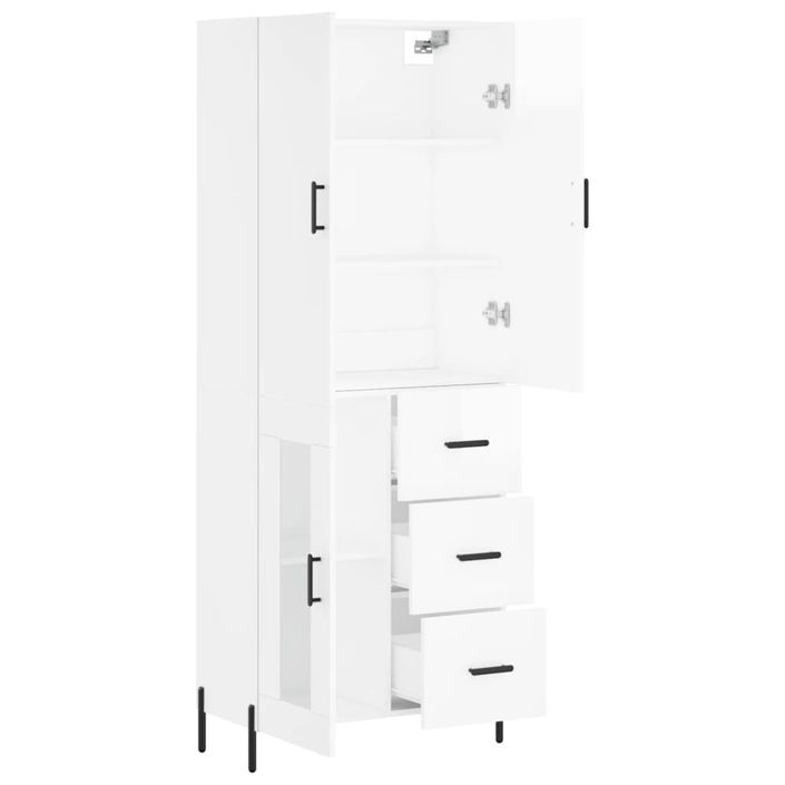 Buffet haut Blanc brillant 69,5x34x180 cm Bois d'ingénierie - Photo n°4