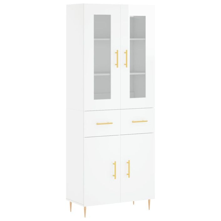 Buffet haut Blanc brillant 69,5x34x180 cm Bois d'ingénierie - Photo n°1