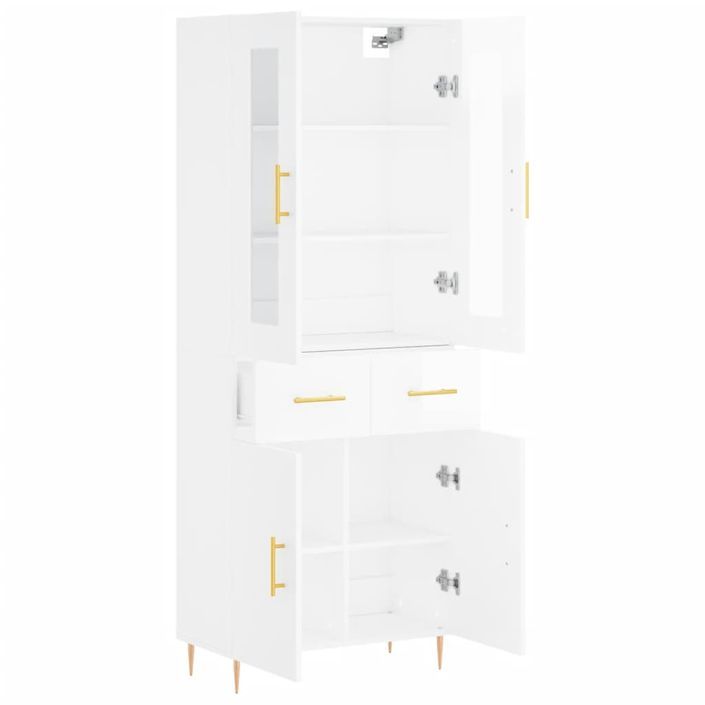 Buffet haut Blanc brillant 69,5x34x180 cm Bois d'ingénierie - Photo n°4