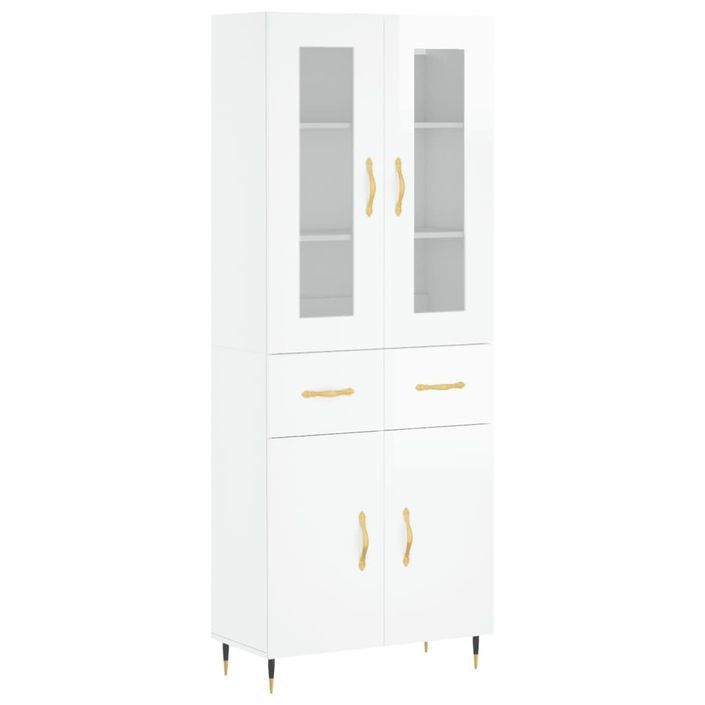 Buffet haut Blanc brillant 69,5x34x180 cm Bois d'ingénierie - Photo n°1