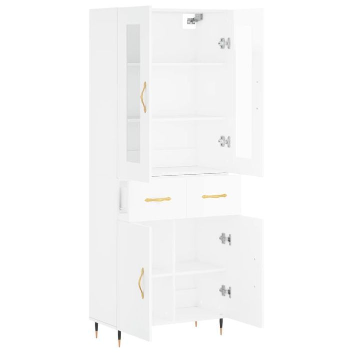 Buffet haut Blanc brillant 69,5x34x180 cm Bois d'ingénierie - Photo n°4