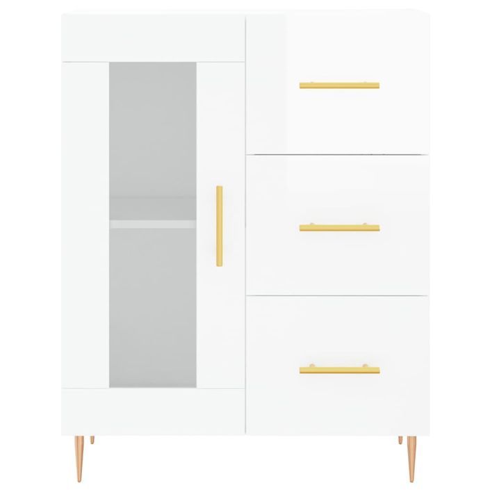 Buffet haut Blanc brillant 69,5x34x180 cm Bois d'ingénierie - Photo n°8