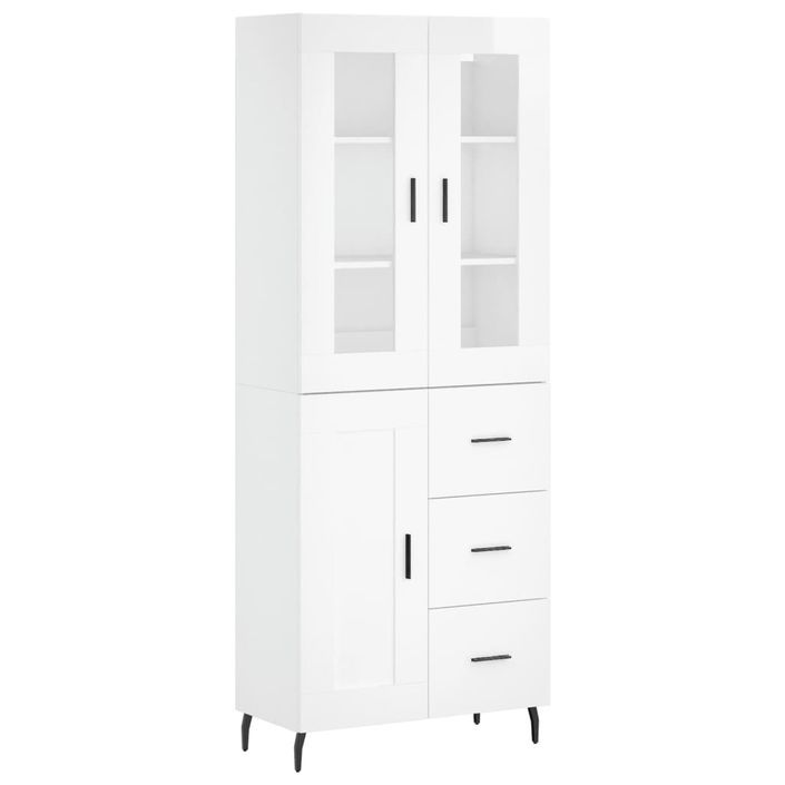 Buffet haut Blanc brillant 69,5x34x180 cm Bois d'ingénierie - Photo n°1