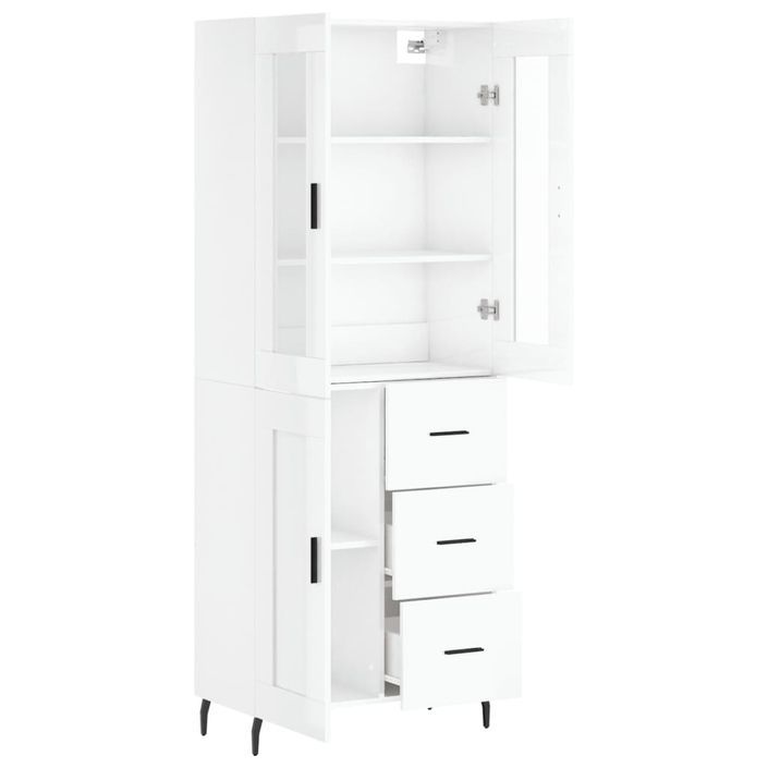 Buffet haut Blanc brillant 69,5x34x180 cm Bois d'ingénierie - Photo n°4