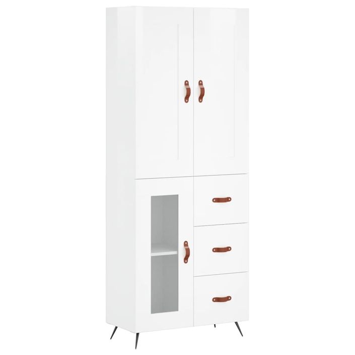 Buffet haut Blanc brillant 69,5x34x180 cm Bois d'ingénierie - Photo n°1