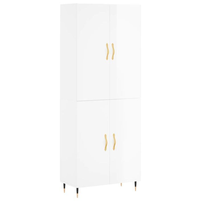 Buffet haut Blanc brillant 69,5x34x180 cm Bois d'ingénierie - Photo n°1