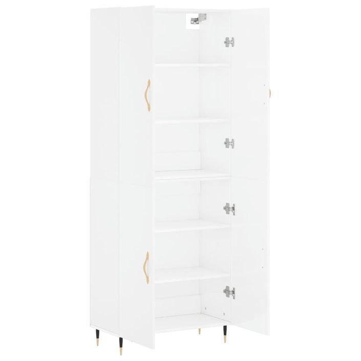 Buffet haut Blanc brillant 69,5x34x180 cm Bois d'ingénierie - Photo n°4