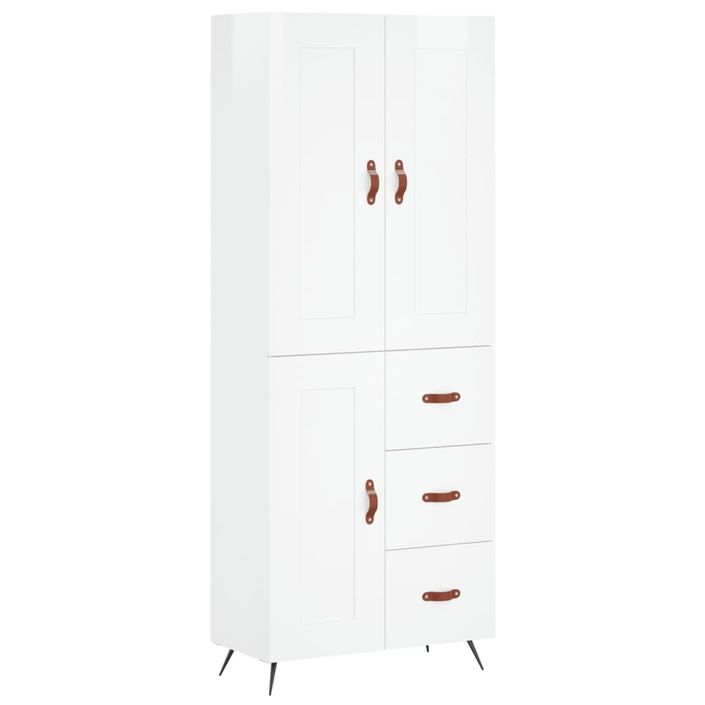 Buffet haut Blanc brillant 69,5x34x180 cm Bois d'ingénierie - Photo n°1