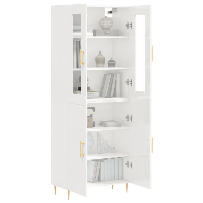 Buffet haut Blanc brillant 69,5x34x180 cm Bois d'ingénierie - Photo n°3