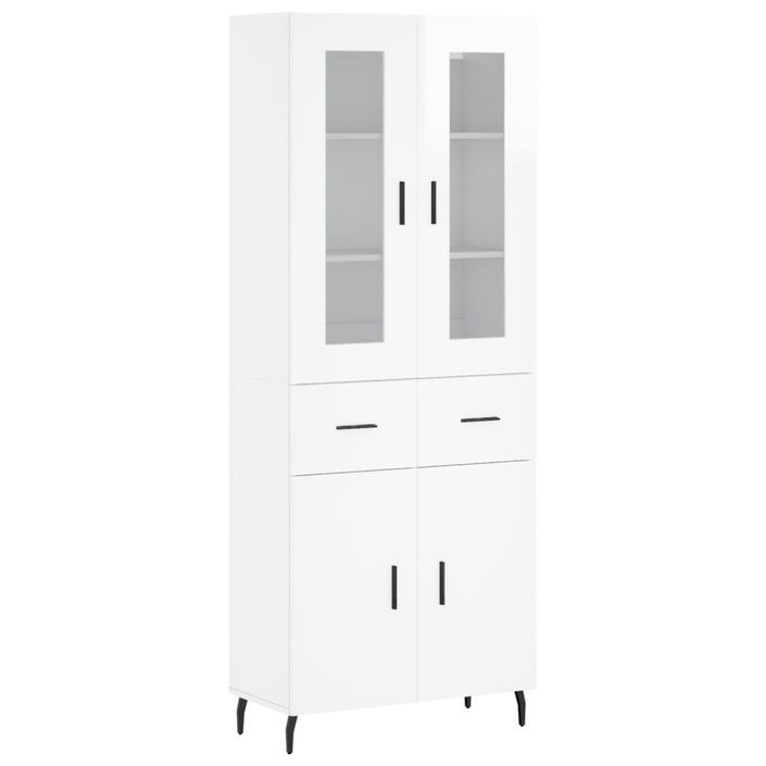 Buffet haut Blanc brillant 69,5x34x180 cm Bois d'ingénierie - Photo n°1