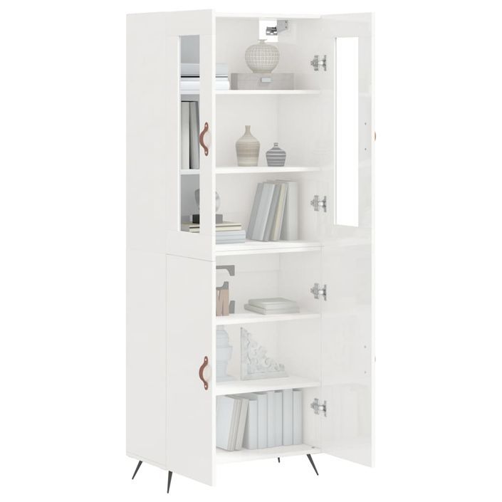 Buffet haut Blanc brillant 69,5x34x180 cm Bois d'ingénierie - Photo n°3