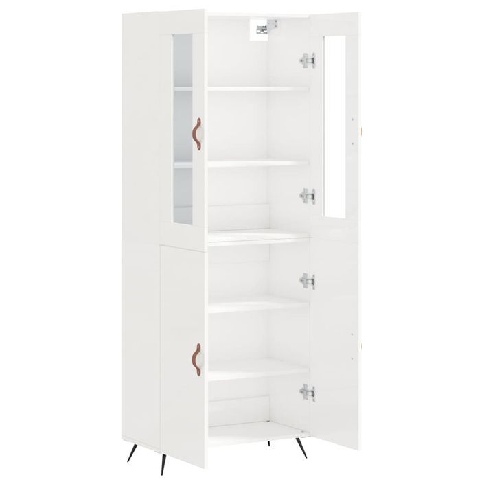 Buffet haut Blanc brillant 69,5x34x180 cm Bois d'ingénierie - Photo n°4