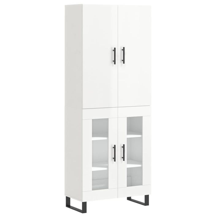 Buffet haut Blanc brillant 69,5x34x180 cm Bois d'ingénierie - Photo n°1