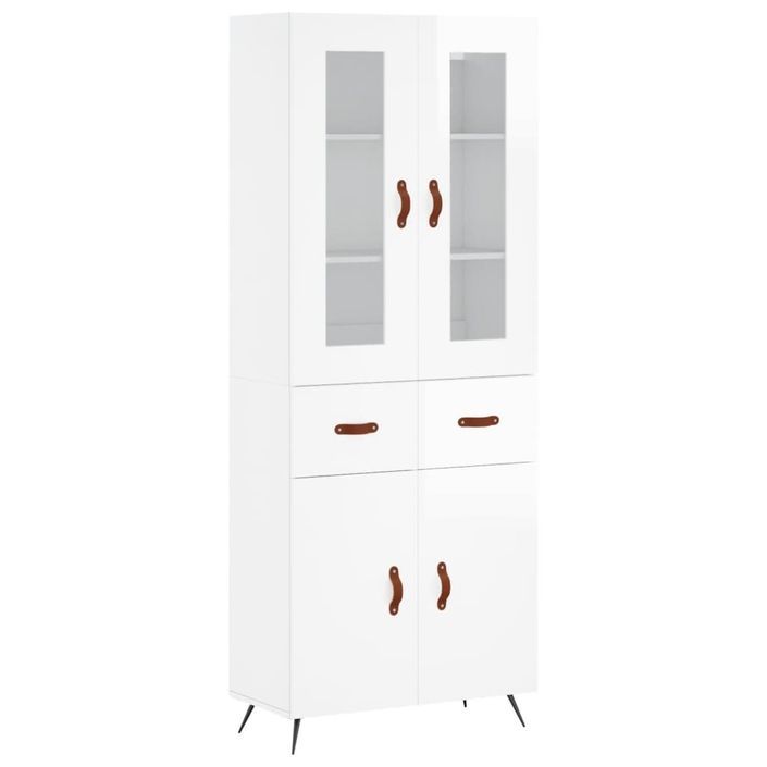 Buffet haut Blanc brillant 69,5x34x180 cm Bois d'ingénierie - Photo n°1