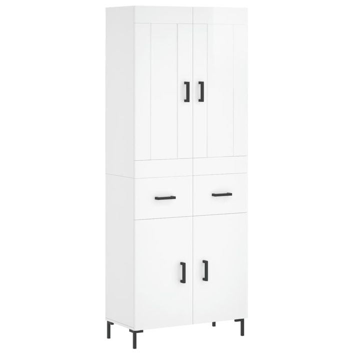 Buffet haut Blanc brillant 69,5x34x180 cm Bois d'ingénierie - Photo n°1