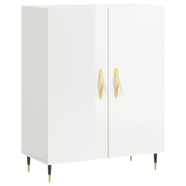 Buffet haut Blanc brillant 69,5x34x180 cm Bois d'ingénierie - Photo n°7