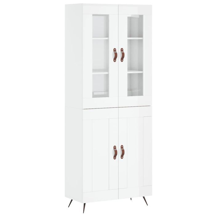 Buffet haut Blanc brillant 69,5x34x180 cm Bois d'ingénierie - Photo n°1