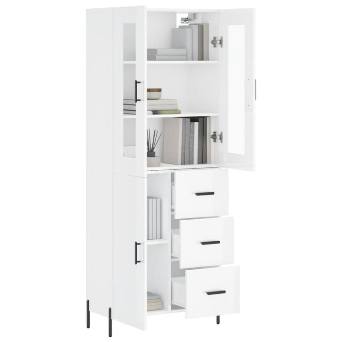 Buffet haut Blanc brillant 69,5x34x180 cm Bois d'ingénierie - Photo n°3