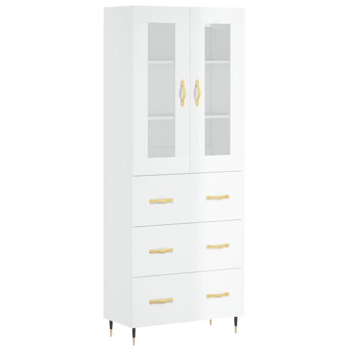 Buffet haut Blanc brillant 69,5x34x180 cm Bois d'ingénierie - Photo n°1