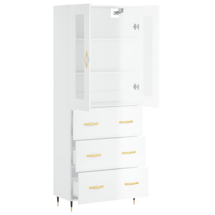 Buffet haut Blanc brillant 69,5x34x180 cm Bois d'ingénierie - Photo n°4