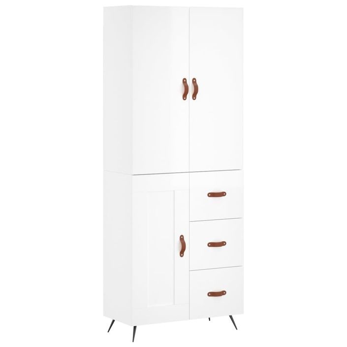 Buffet haut Blanc brillant 69,5x34x180 cm Bois d'ingénierie - Photo n°1