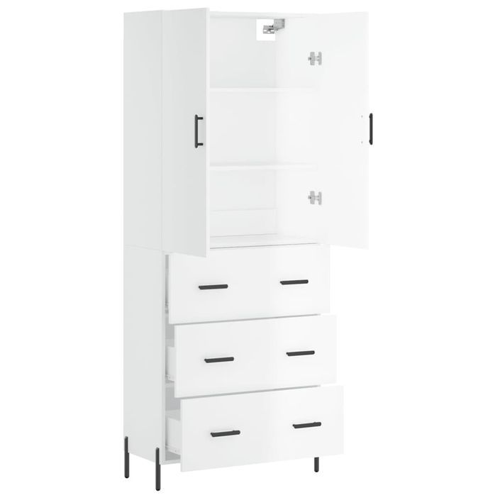 Buffet haut Blanc brillant 69,5x34x180 cm Bois d'ingénierie - Photo n°4