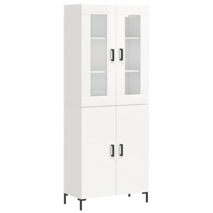 Buffet haut Blanc brillant 69,5x34x180 cm Bois d'ingénierie - Photo n°1