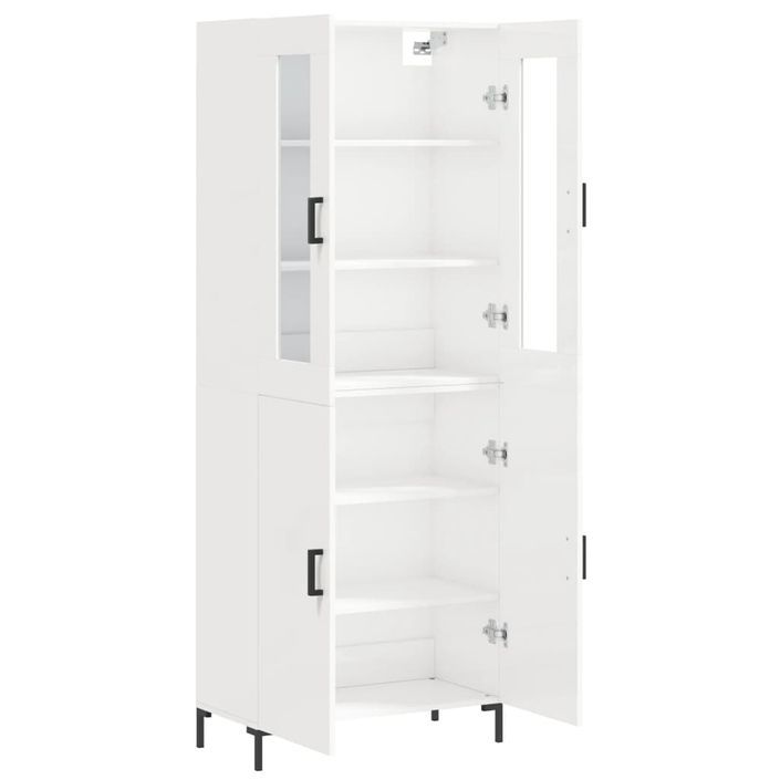 Buffet haut Blanc brillant 69,5x34x180 cm Bois d'ingénierie - Photo n°4