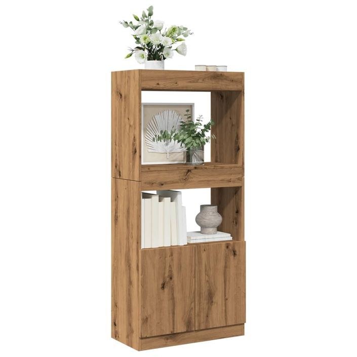 Buffet haut chêne artisanal 63x33x140 cm bois d'ingénierie - Photo n°1