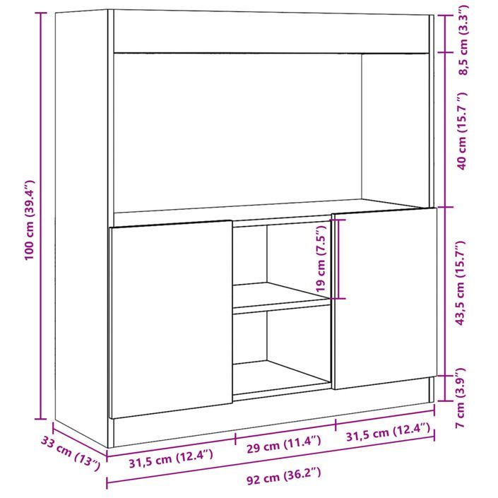 Buffet haut chêne artisanal 92x33x100 cm bois d'ingénierie - Photo n°12