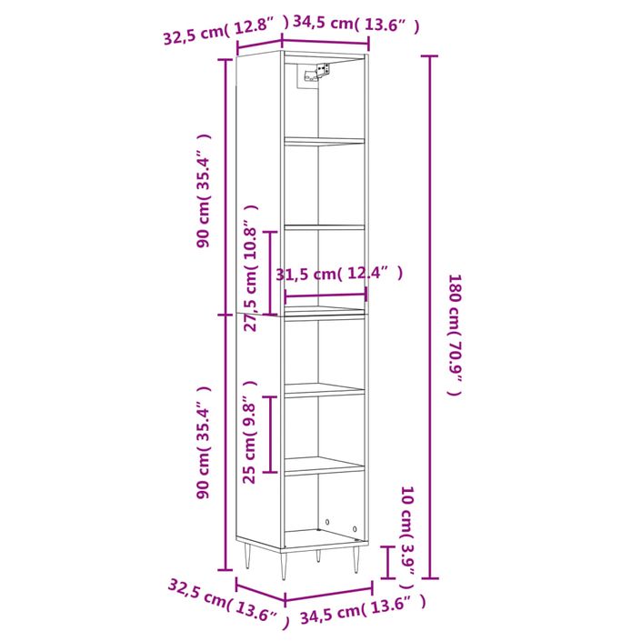 Buffet haut Chêne fumé 34,5x32,5x180 cm Bois d'ingénierie - Photo n°11