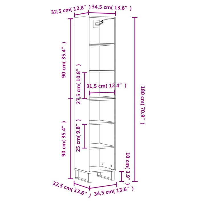 Buffet haut Chêne fumé 34,5x32,5x180 cm Bois d'ingénierie - Photo n°11