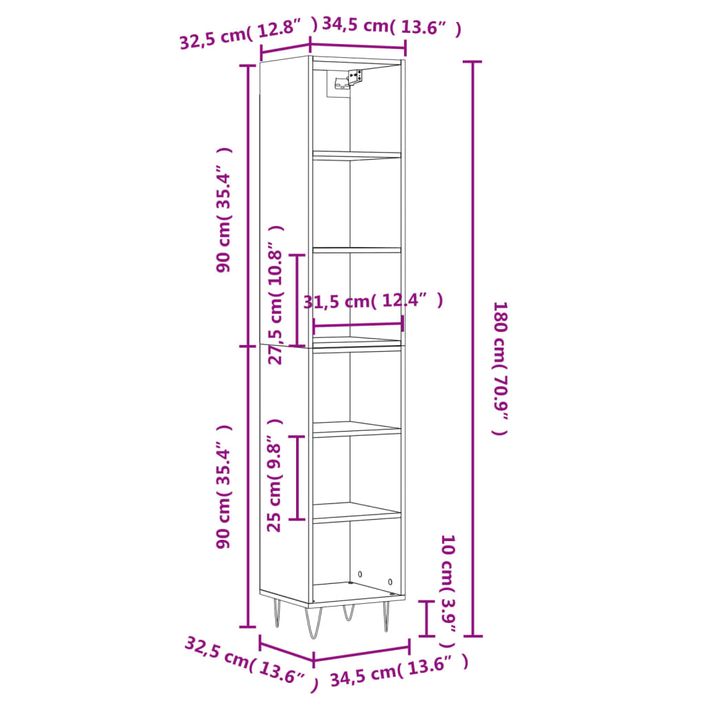 Buffet haut Chêne fumé 34,5x32,5x180 cm Bois d'ingénierie - Photo n°11