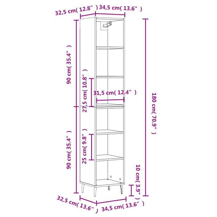 Buffet haut Chêne fumé 34,5x32,5x180 cm Bois d'ingénierie - Photo n°11