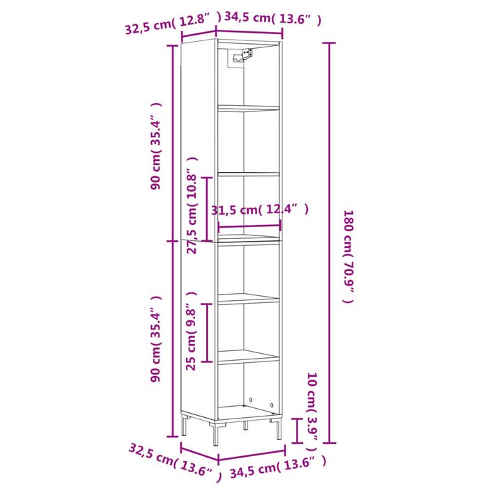 Buffet haut Chêne fumé 34,5x32,5x180 cm Bois d'ingénierie - Photo n°11