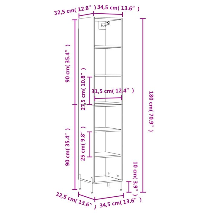 Buffet haut Chêne fumé 34,5x32,5x180 cm Bois d'ingénierie - Photo n°11