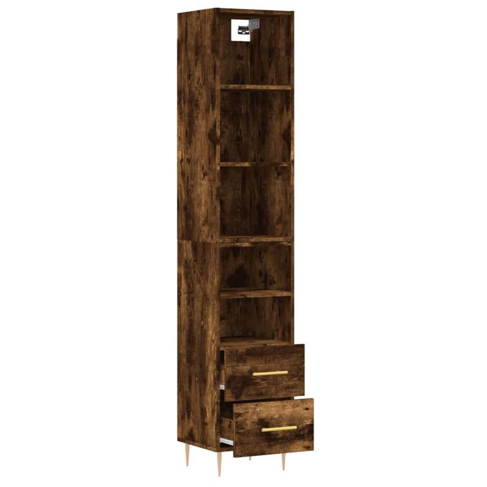 Buffet haut Chêne fumé 34,5x34x180 cm Bois d'ingénierie - Photo n°4