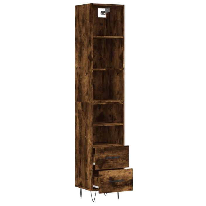 Buffet haut Chêne fumé 34,5x34x180 cm Bois d'ingénierie - Photo n°4